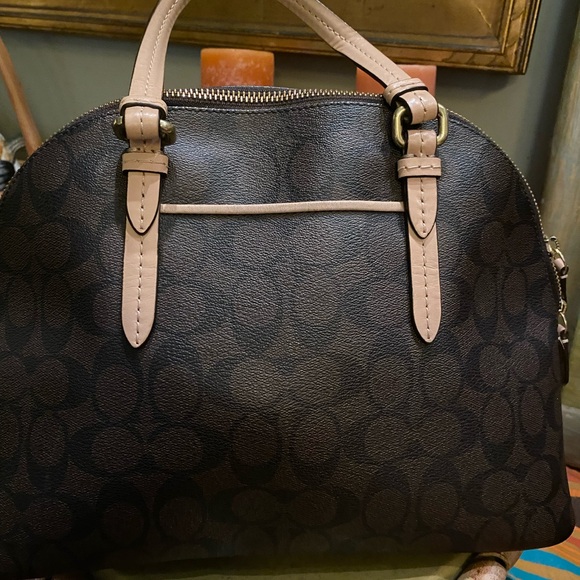 Coach Peyton Signature Domed Cora Satchel in Cora Brown Coated Canvas - Picture 4 of 16